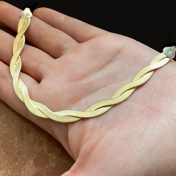 14k Gold Over 925 Silver Herringbone Bracelet - Picture 4 of 7